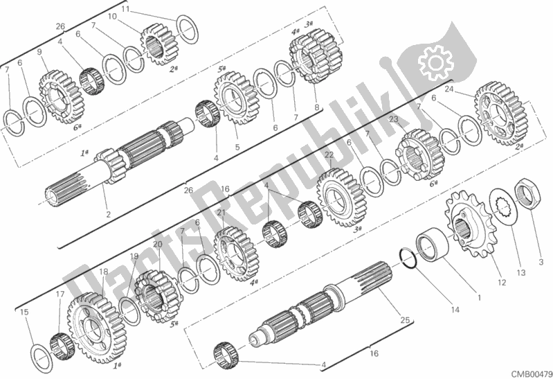 All parts for the Gear Box of the Ducati Multistrada 950 SW USA 2018